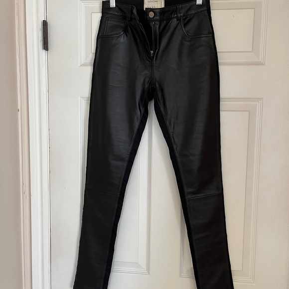 Nicole Miller Genuine Leather Black Straight Leg Pants - Picture 1 of 6
